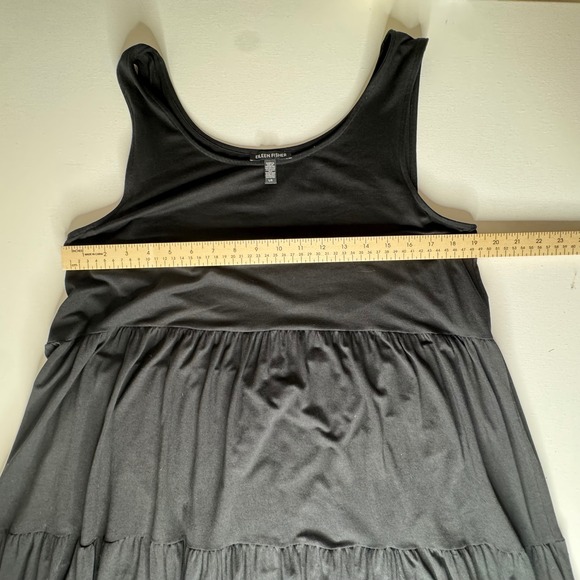 Eileen Fisher Sleeveless Tiered Midi Dress Large Black Minimalist Stretch‎ Soft - Picture 6 of 6